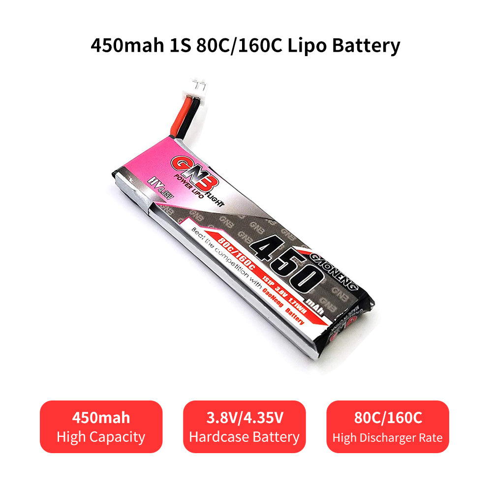 4pcs GNB 450mAh 1S HV 3.8V LiPo Battery 80C JST-PH 2.0 PowerWhoop mCPX Connector