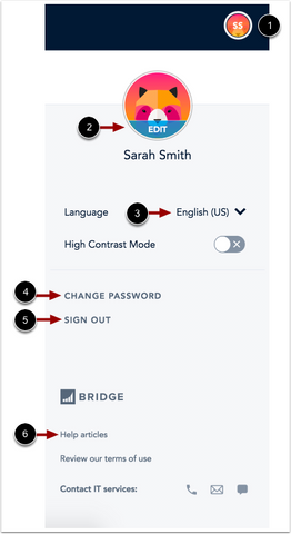 View Learner Profile Menu