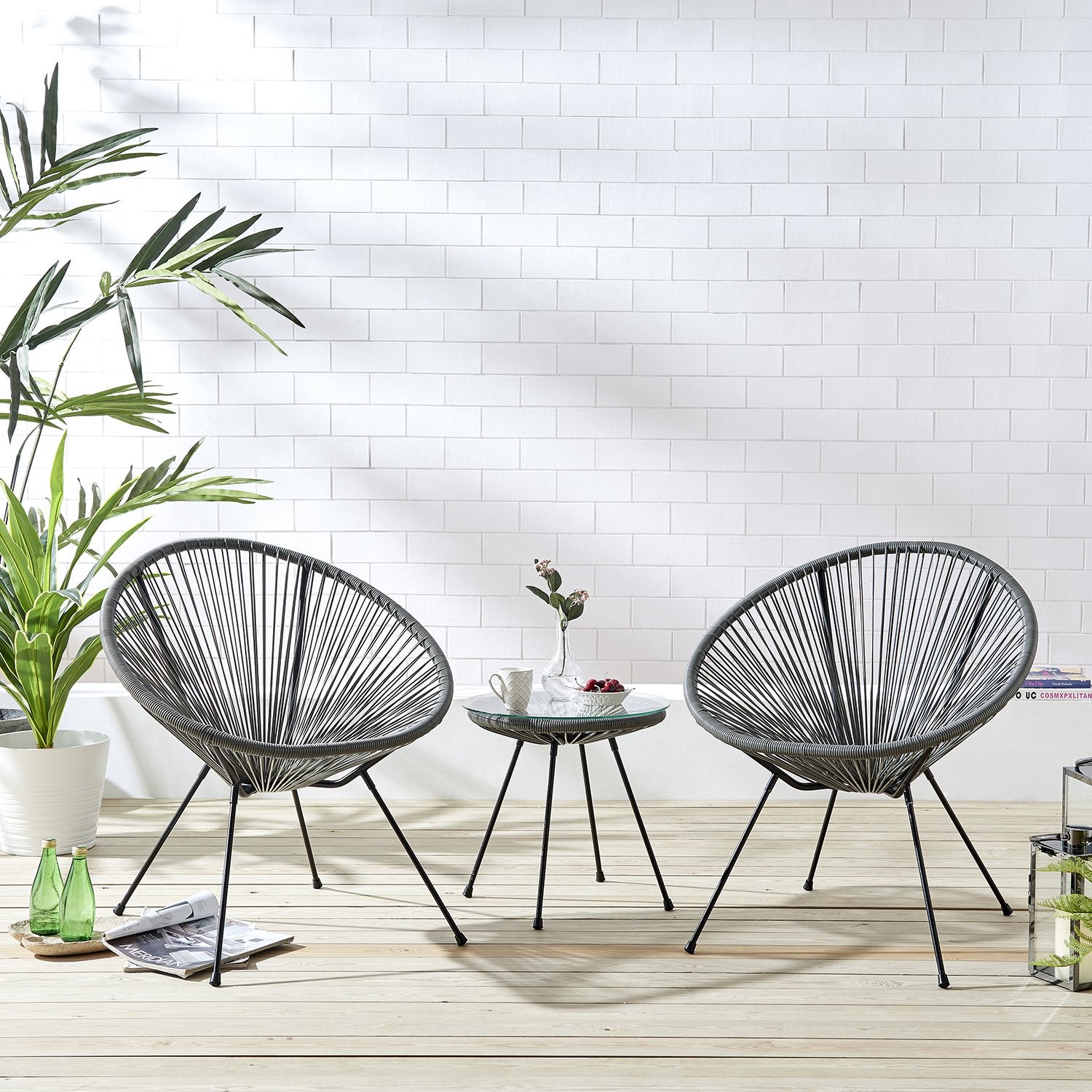 Konya 2 Seater Rattan Bistro Table and Chair Set in Grey 1