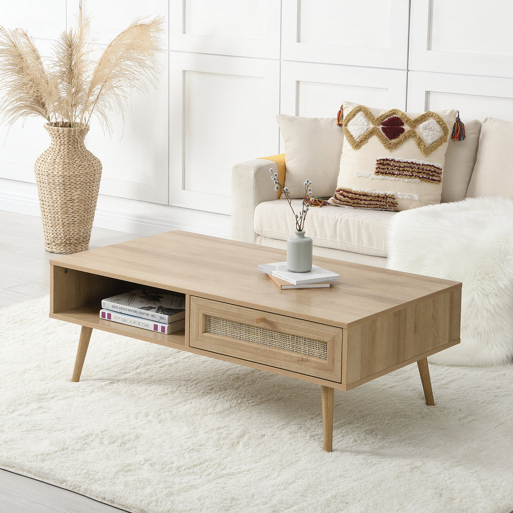 Frances Woven Rattan Wooden Coffee Table in Natural Colour