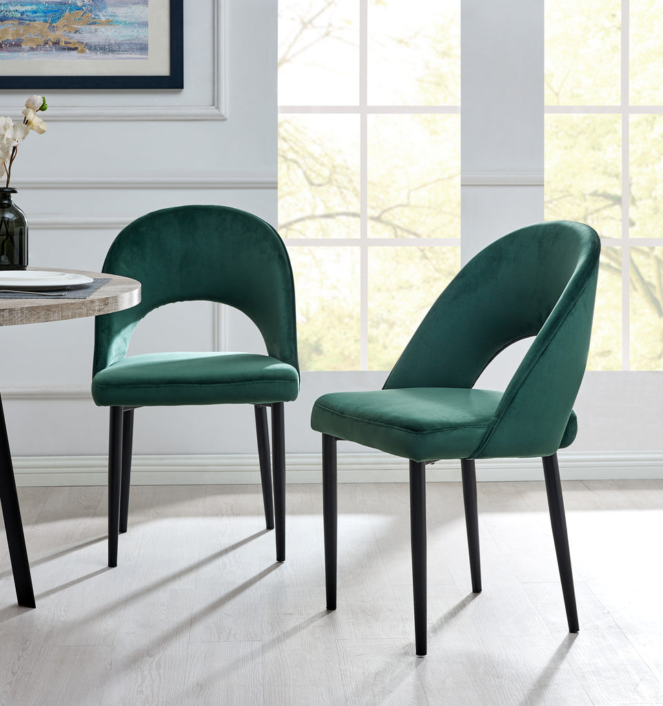 Calgary Set of 2 Velvet Dining Chairs in Green | Shop Designer Home