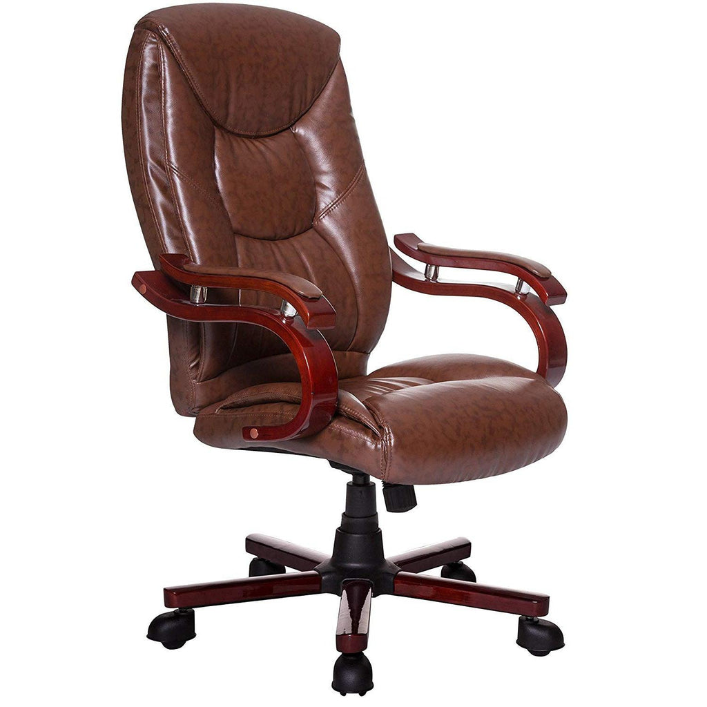 Luxury Wooden Frame Extra Padded Desk Computer Office Chair in Light