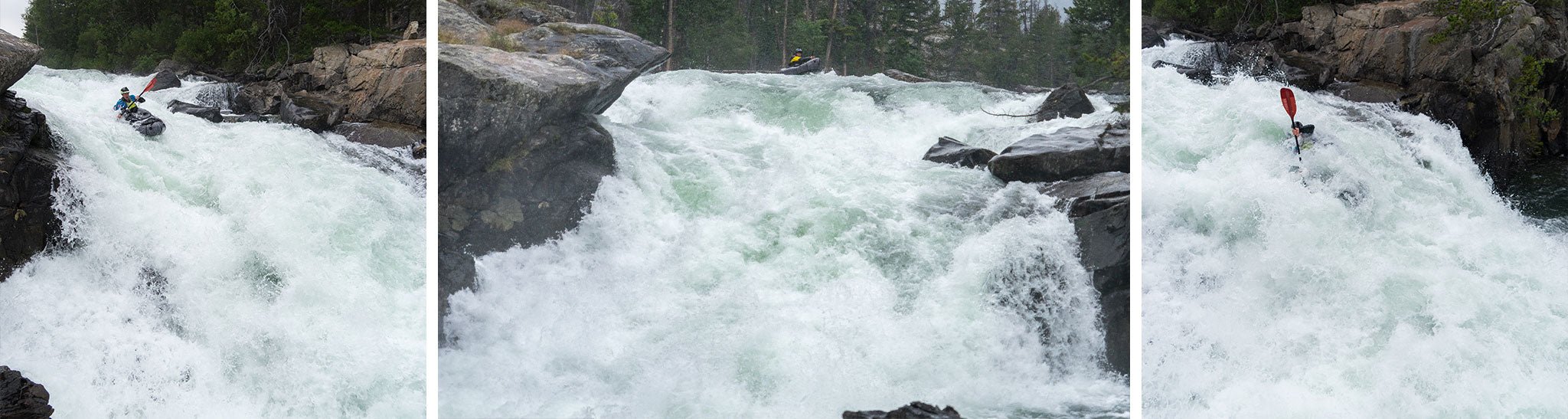 Ultralight paddler fighting through rapids