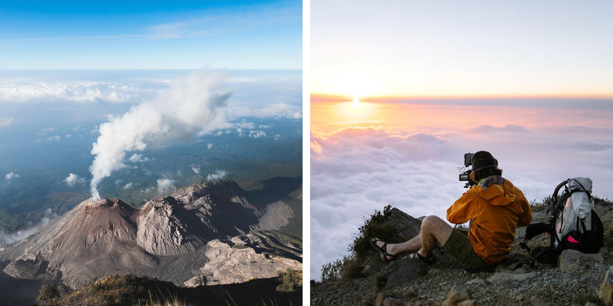 Outdoor photographer shooting from mountain peak