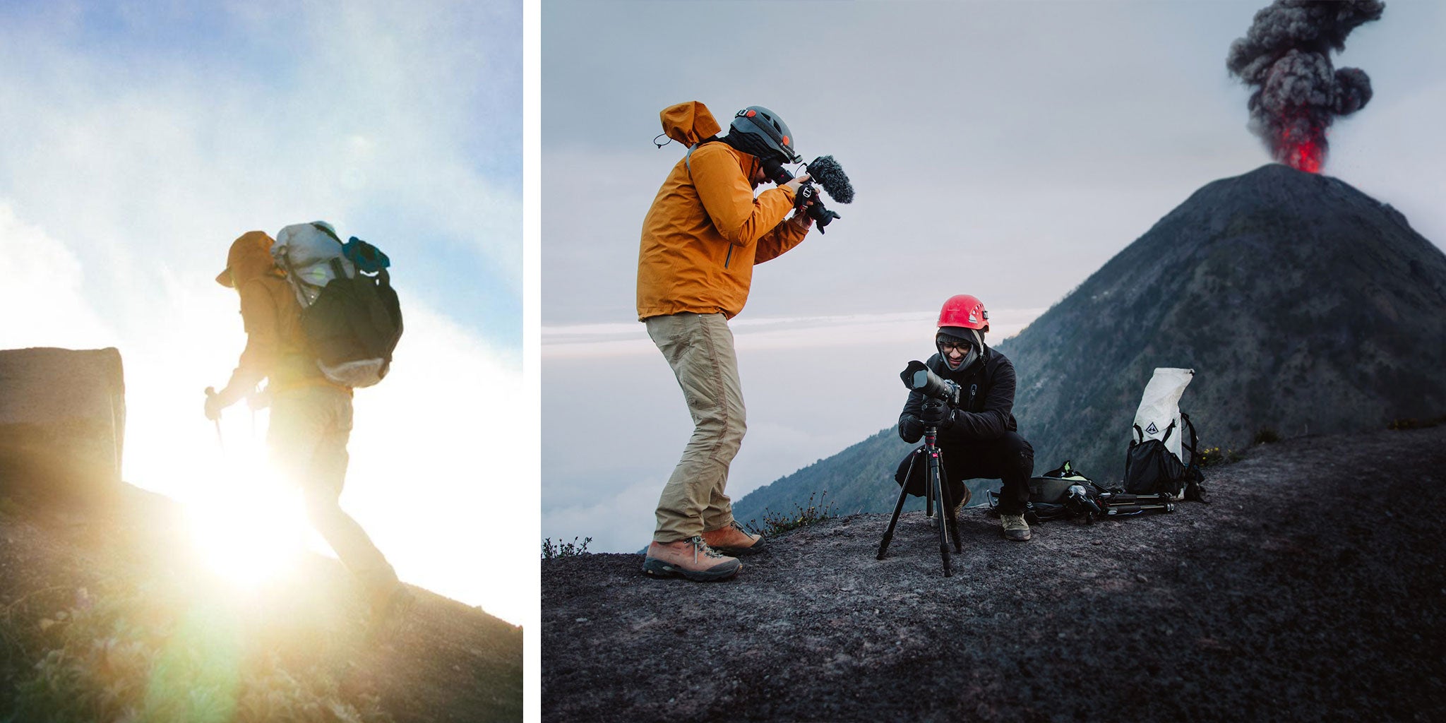 Outdoor photographer shooting atop a Volcano