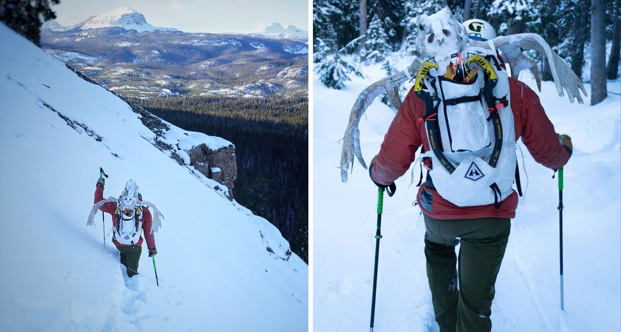 Hiker traversing a snowy slope