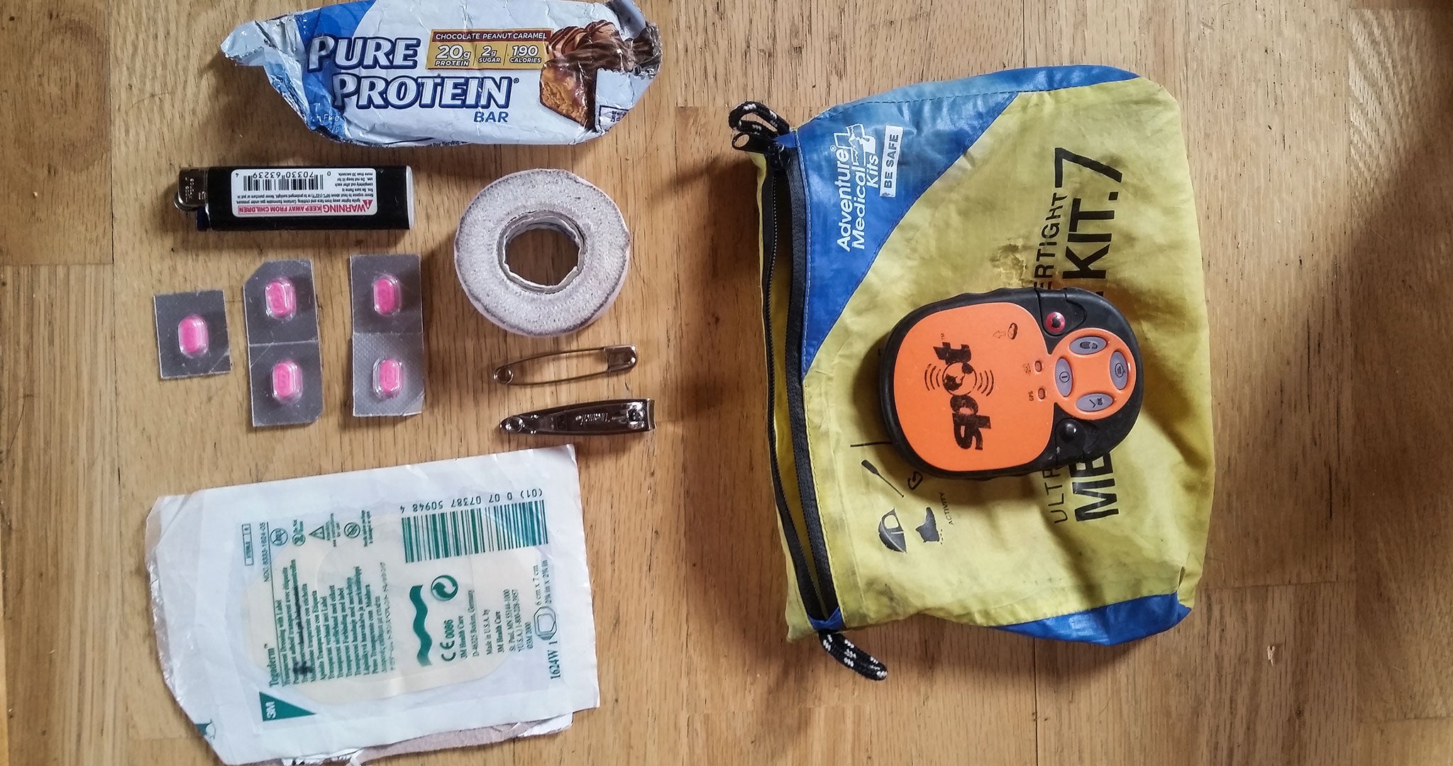 Overhead shot of Backcountry first aid trail kit