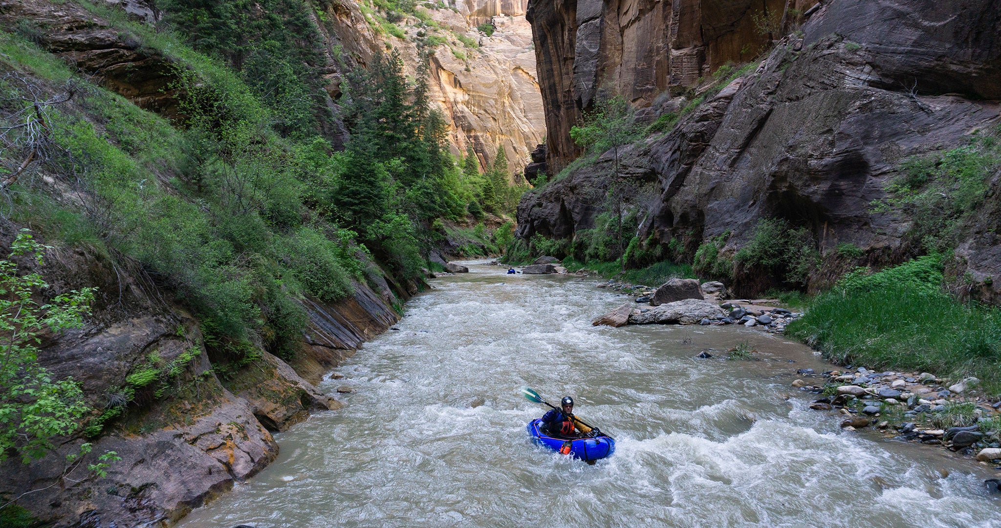 Rich Rudow navigating The Narrows in Zion.