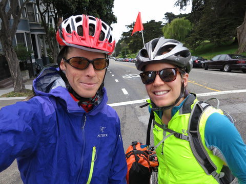 Two cyclists posing for a selfie