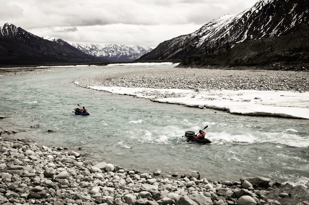 Ultralight Packrafting along a wintery river in Canada