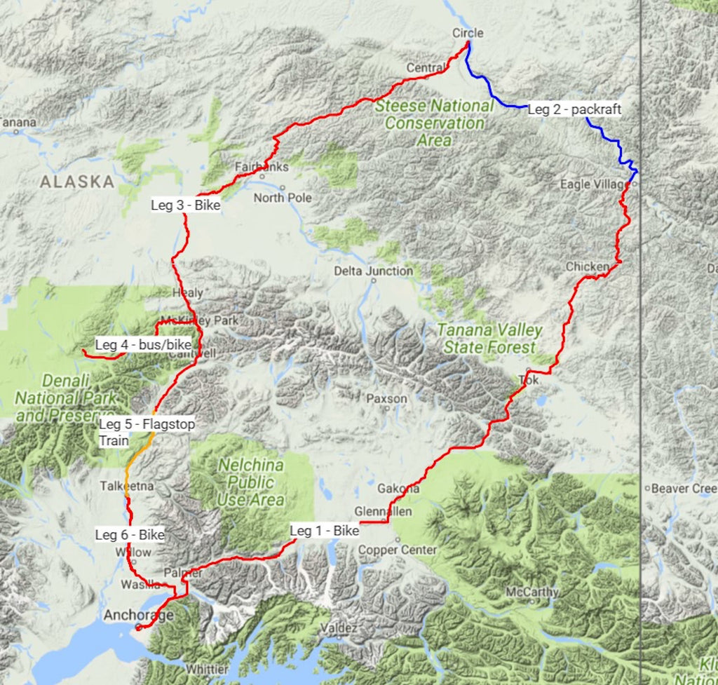 Map of Alaska with route illustrated