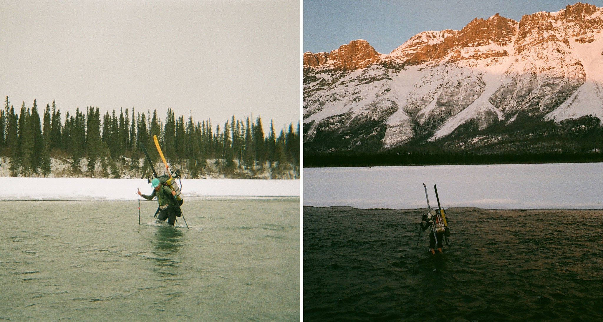 Crossing the Nizina River in 2019 (Left) vs. 2020 (Right)