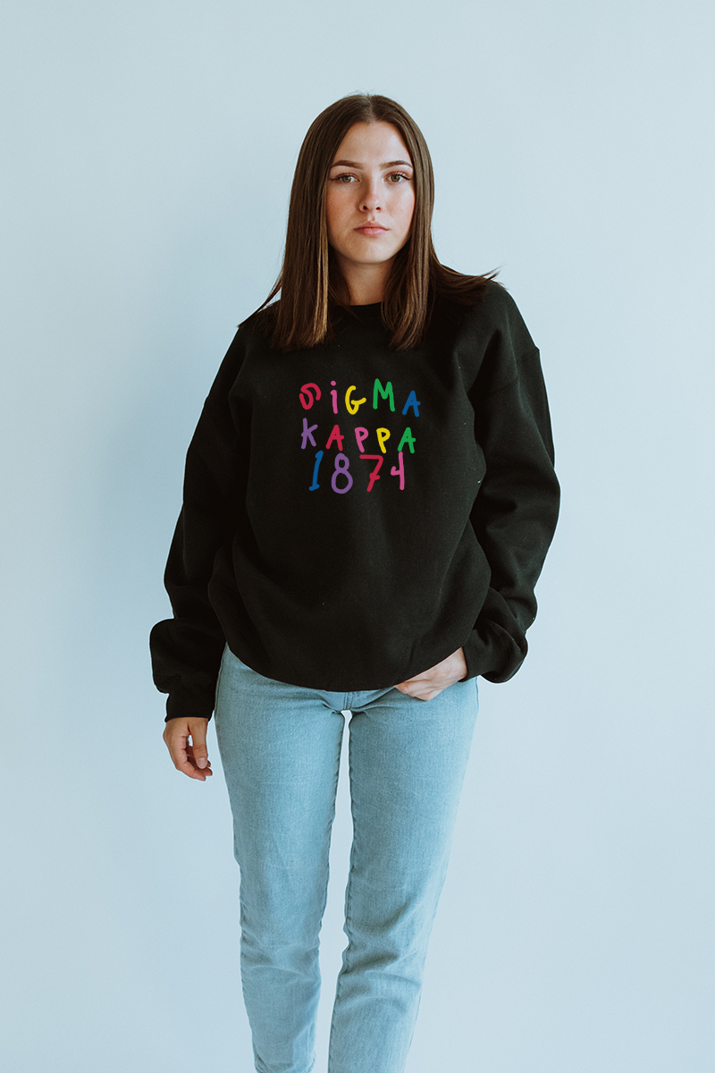 Kalksten Jonglere motor Black Rainbow Text sweatshirt - Sigma Kappa – Spikes and Seams Greek