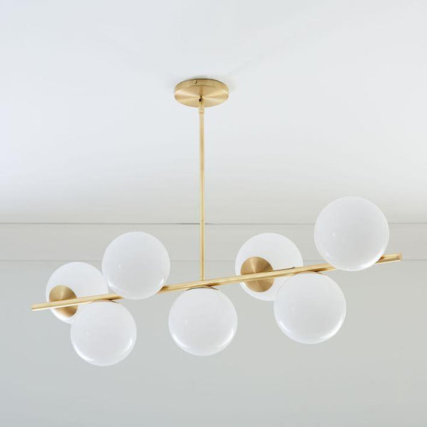 Sphere Stem 7 Light Brass Chandelier Semi Flushmount