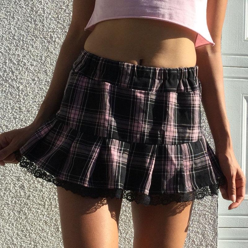 Plaid Lace Mini Skirt