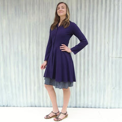 Custom Made Organic Cotton French Terry Dress Coat in Purple