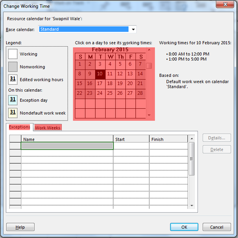 Image 2: Change Working Time Main Dialog