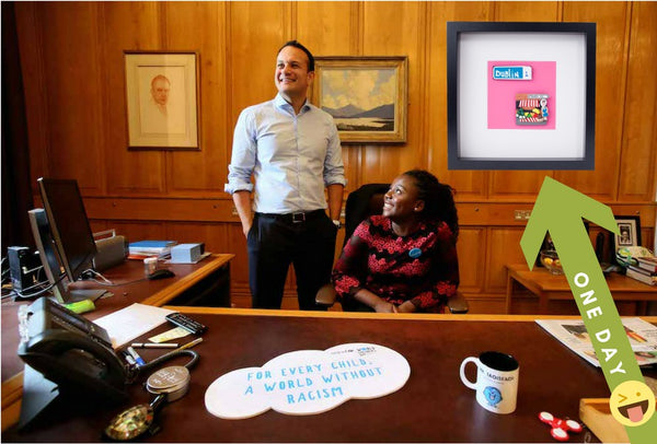 Irish Taoiseach Leo Varadker office photo with quirky Irish Icons