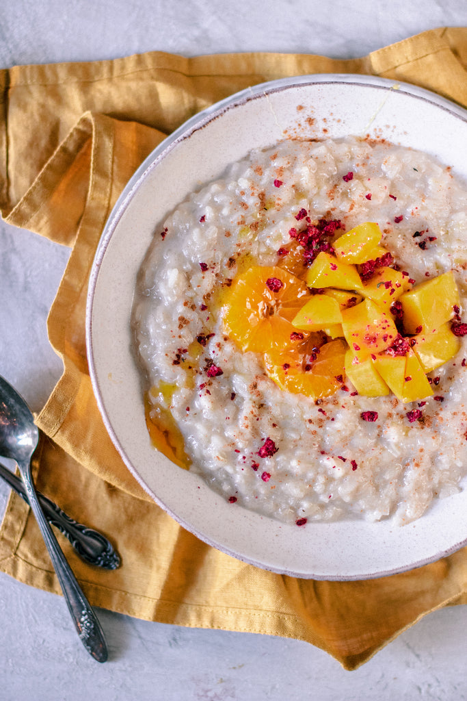 Coconut Rice Pudding with Mangos and Honey