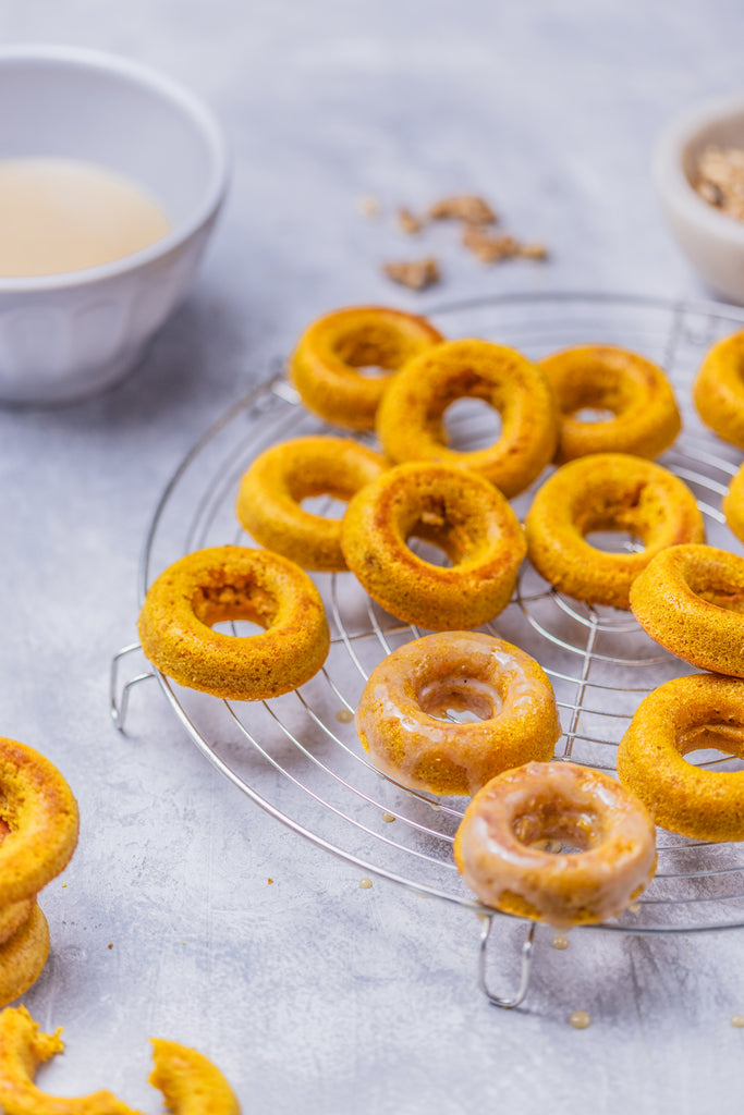 Turmeric carrot donuts with chai spiced glaze