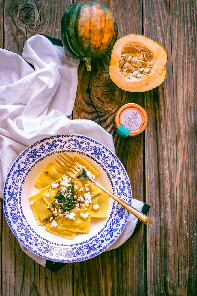 Squash Goat Cheese Ravioli with Honey Butter