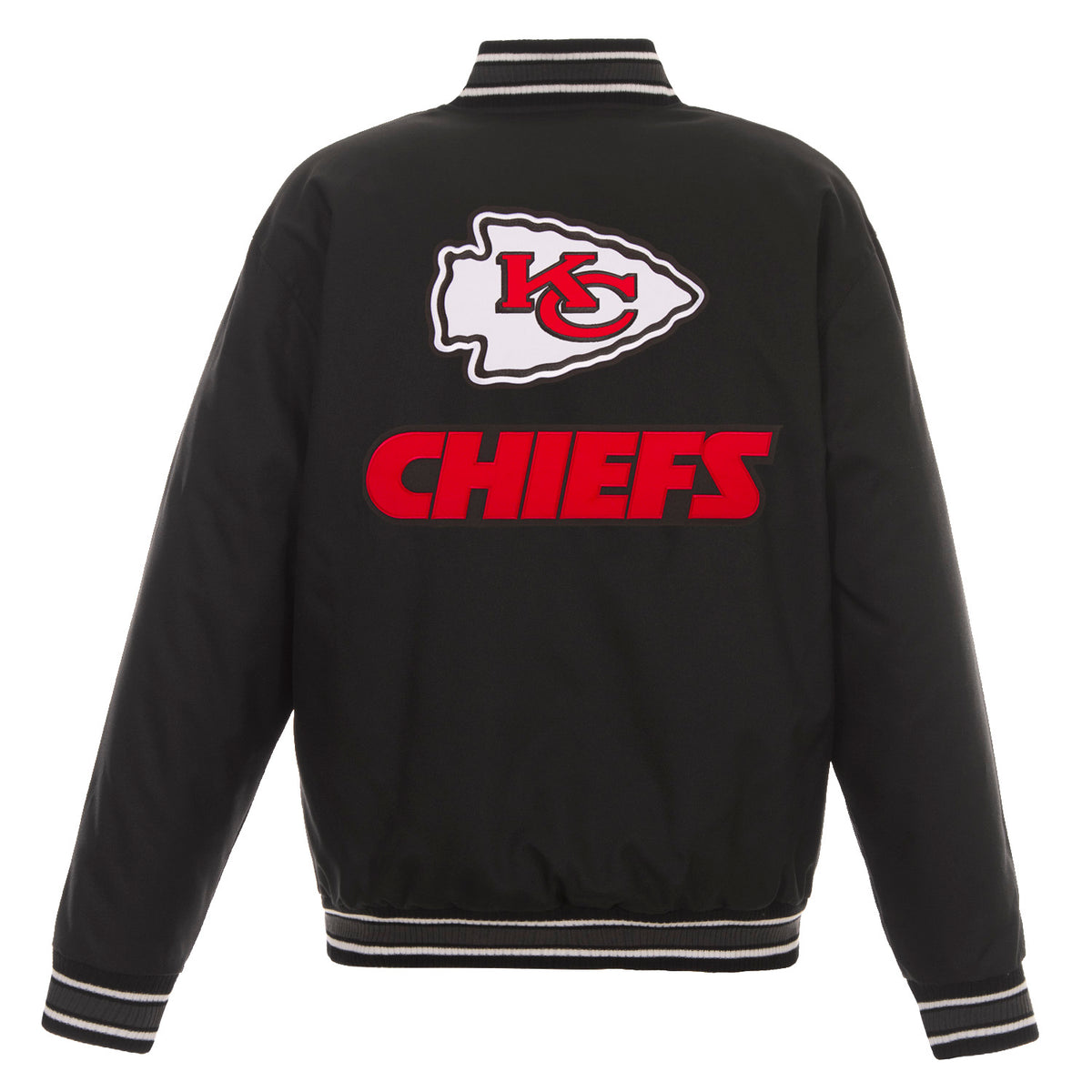 Kansas City Chiefs Poly Twill Varsity Jacket - Black | J.H. Sports Jackets