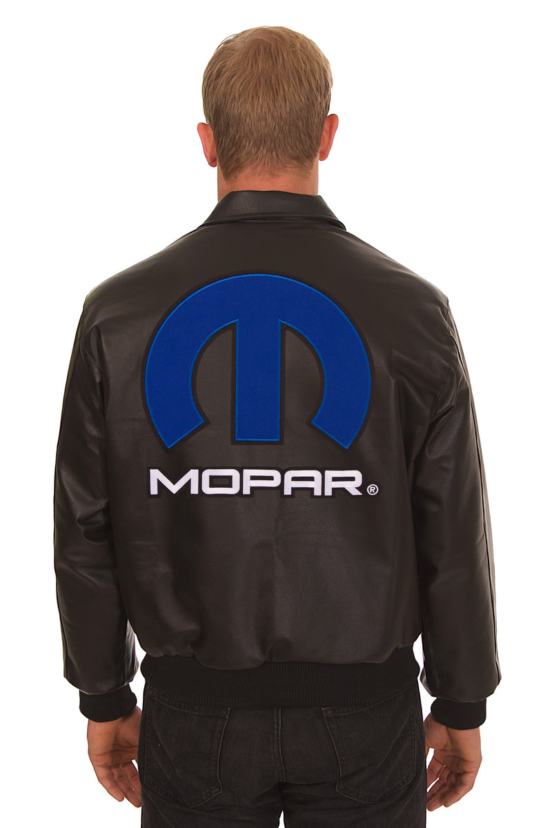 Mopar Embroidered Leather Bomber Jacket - Black | J.H. Sports Jackets