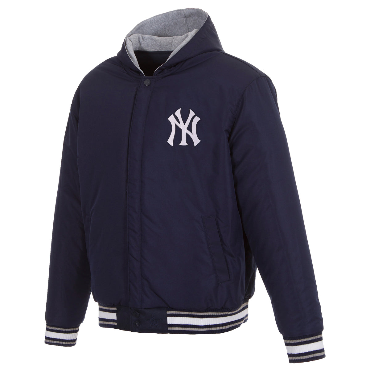 New York Yankees TwoTone Reversible Fleece Hooded Jacket Navy/Grey