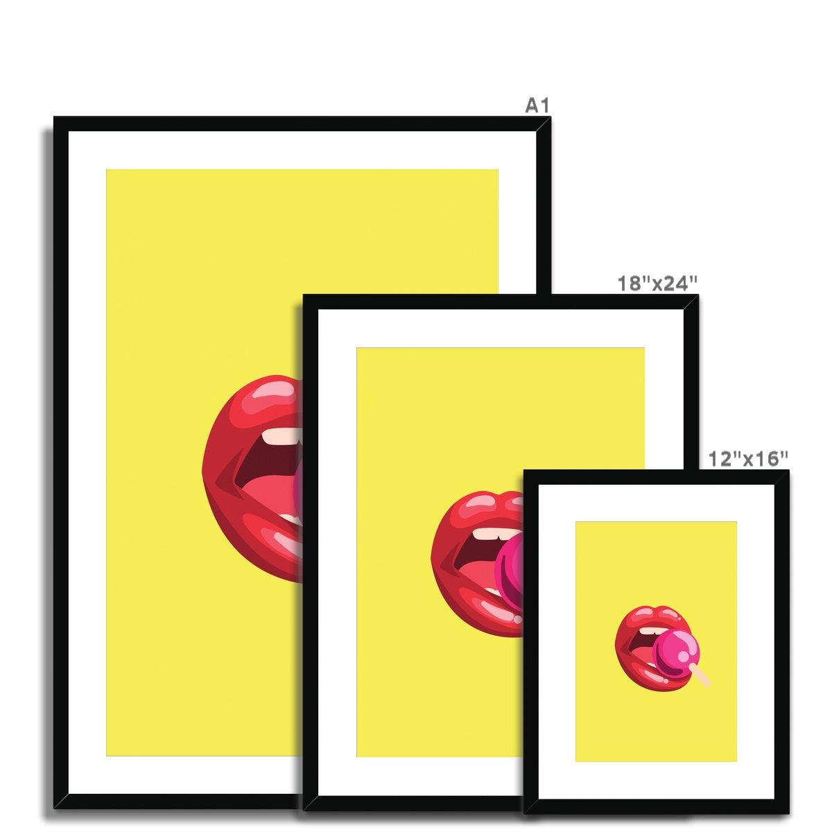 Lollipop Lips yellow Framed & Mounted Print