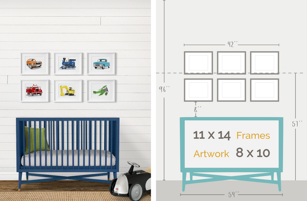 Boys car and truck nursery frame layout