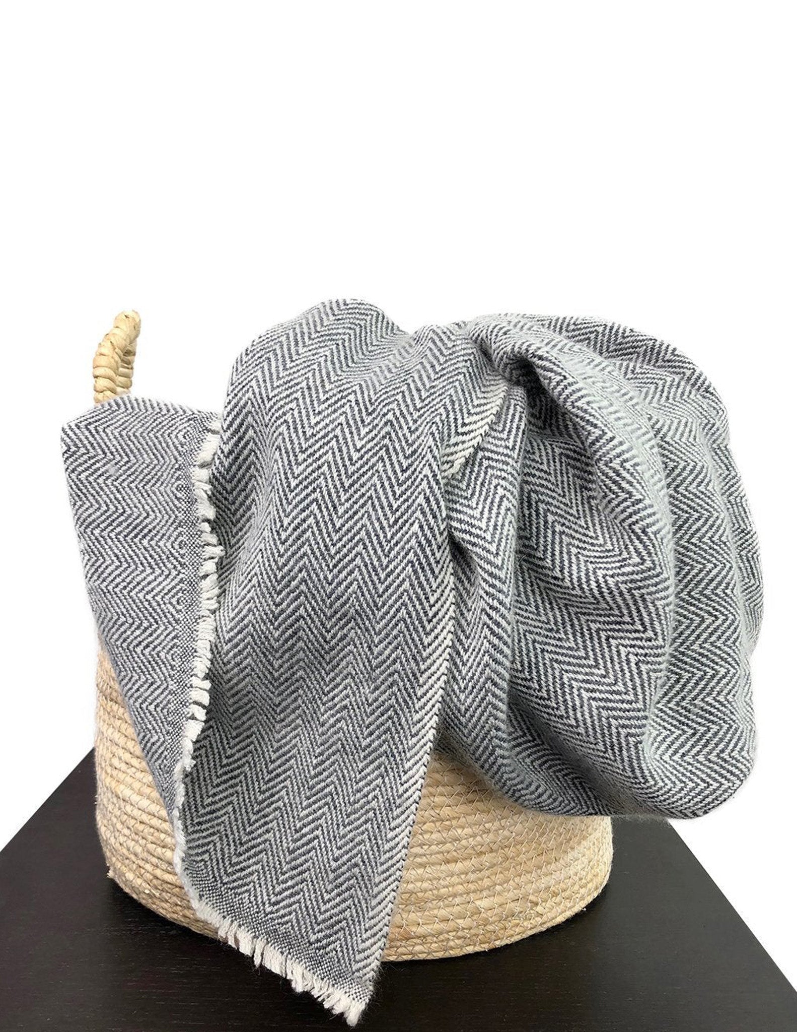 Charcoal Herringbone Cashmere Throw
