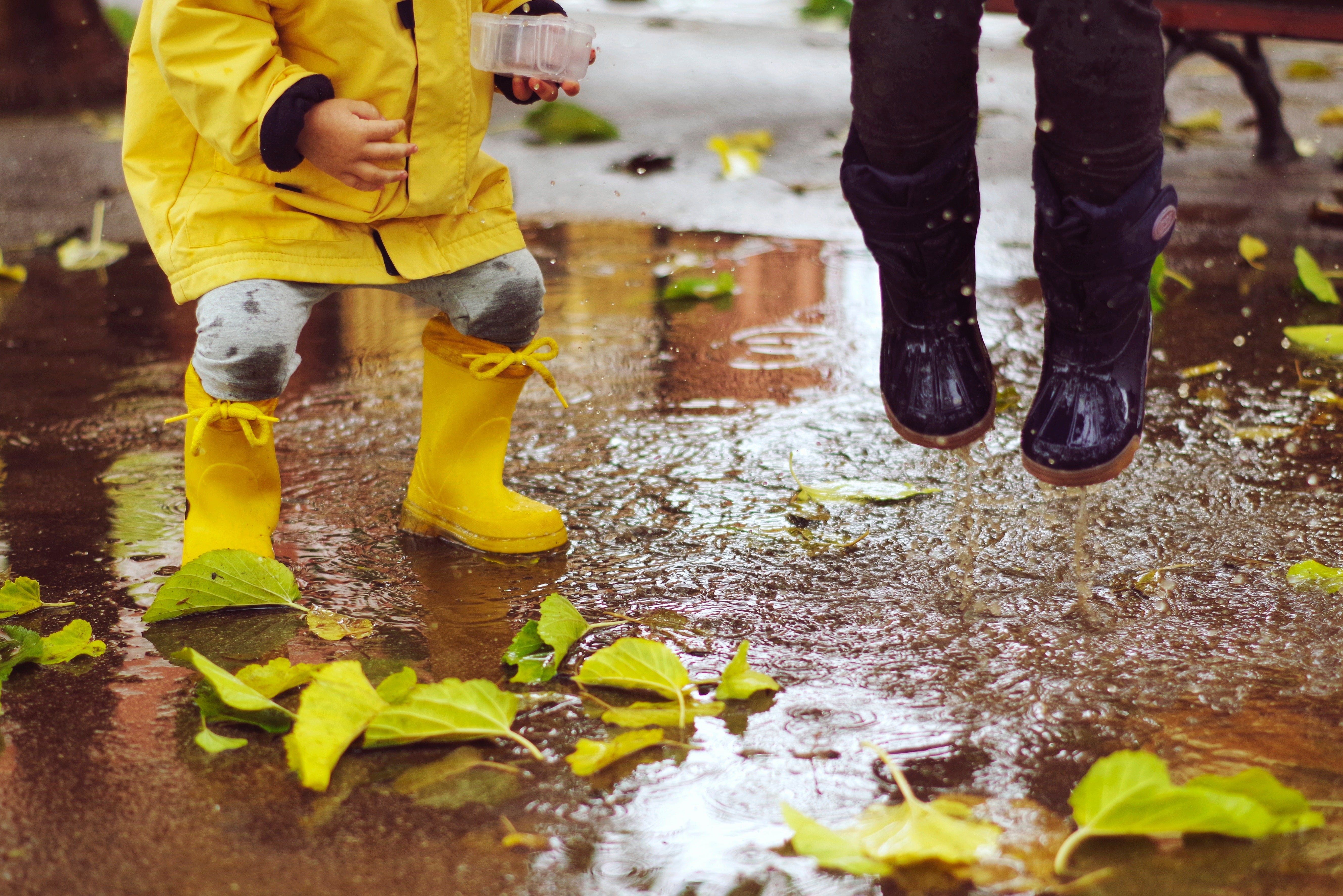 Puddle Jumping Toddlers - Sibling Photo Idea