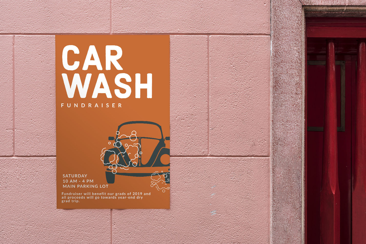Car Wash Poster Print Displayed on a Brick Wall