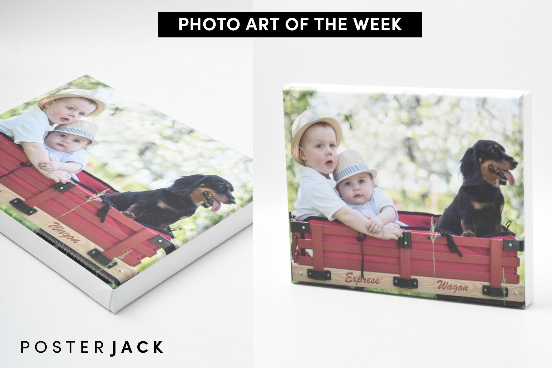 Posterjack Photo Art of The Week Canvas Print of Brothers and Dog in Wagon