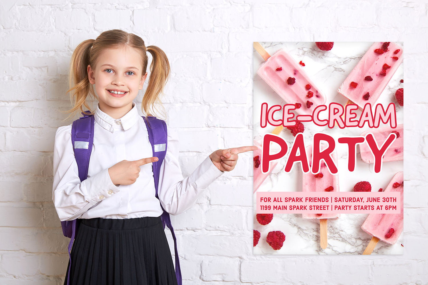 Ice Cream Party Poster Print Displayed by Little Girl