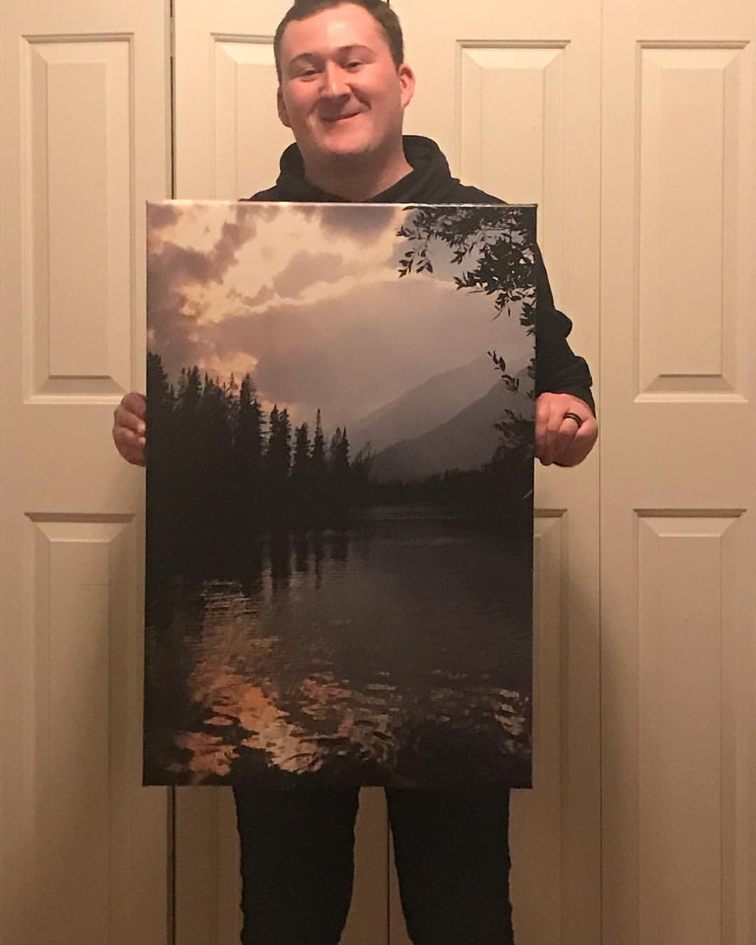 Free Prints Friday - Photo of Customer with Canvas Print Photo of Bow River, Banff, Alberta, Canada