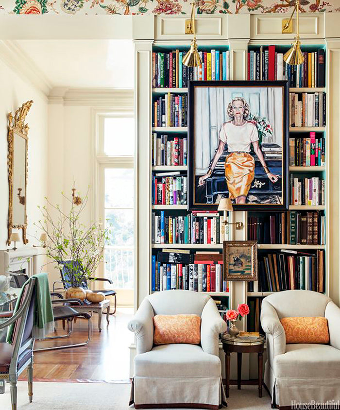 Decorating with art displayed on bookshelves
