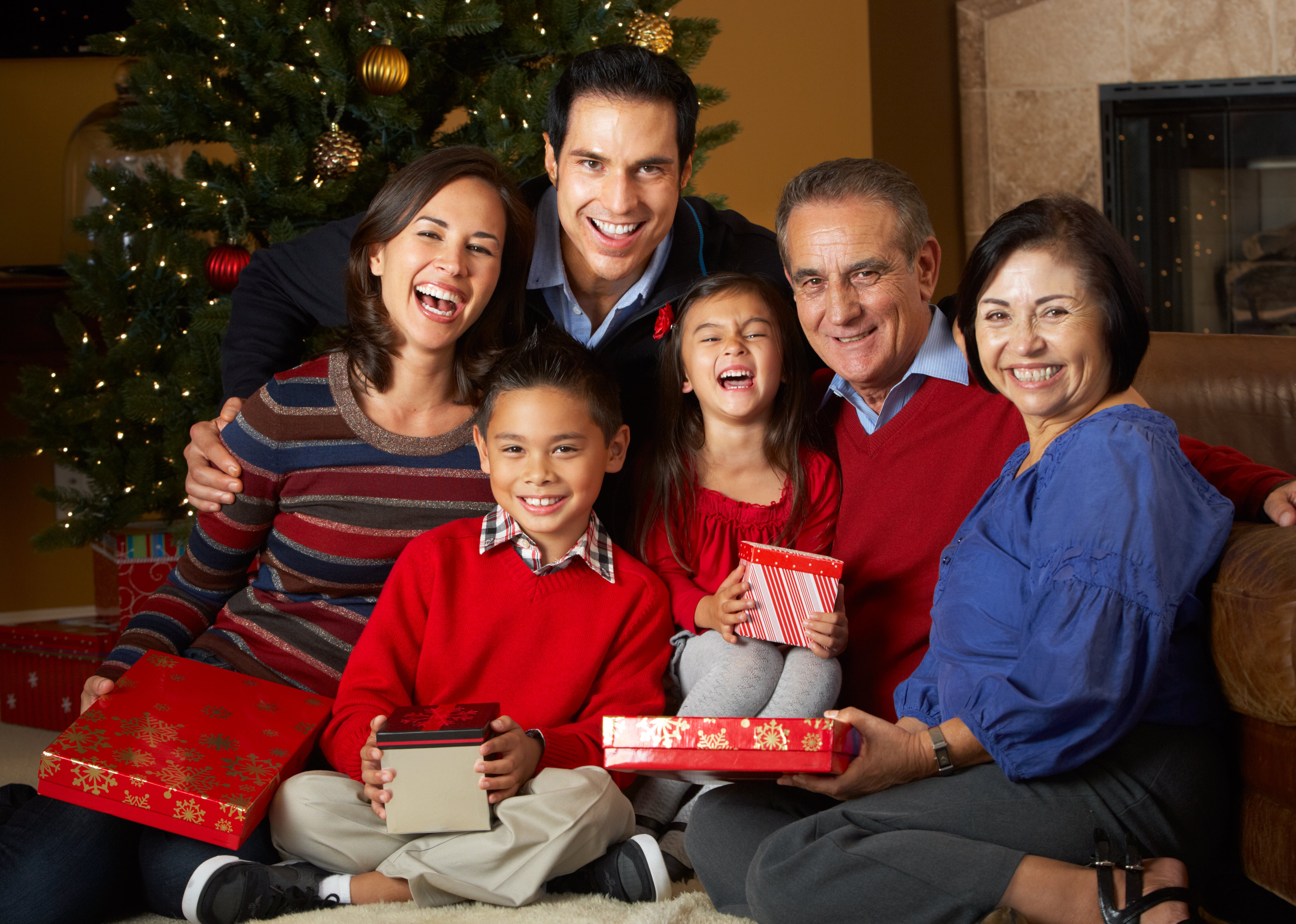 Group photo of happy family on Christmas day