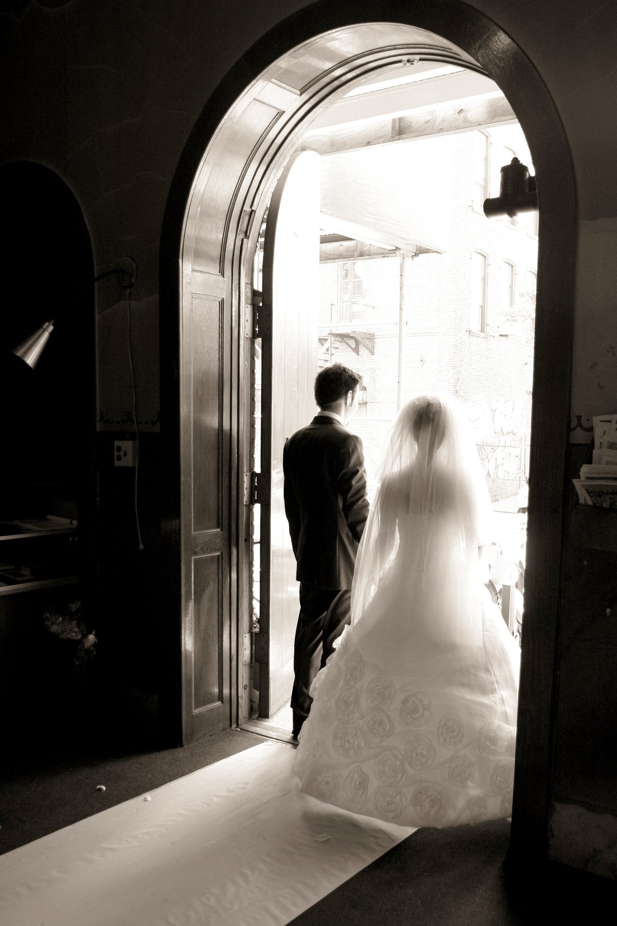 Example of using compositional framing in wedding photography