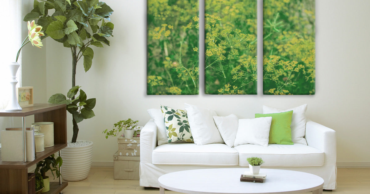 Interior decorating with greenery - room featuring a Posterjack three-panel Triptych Canvas Print