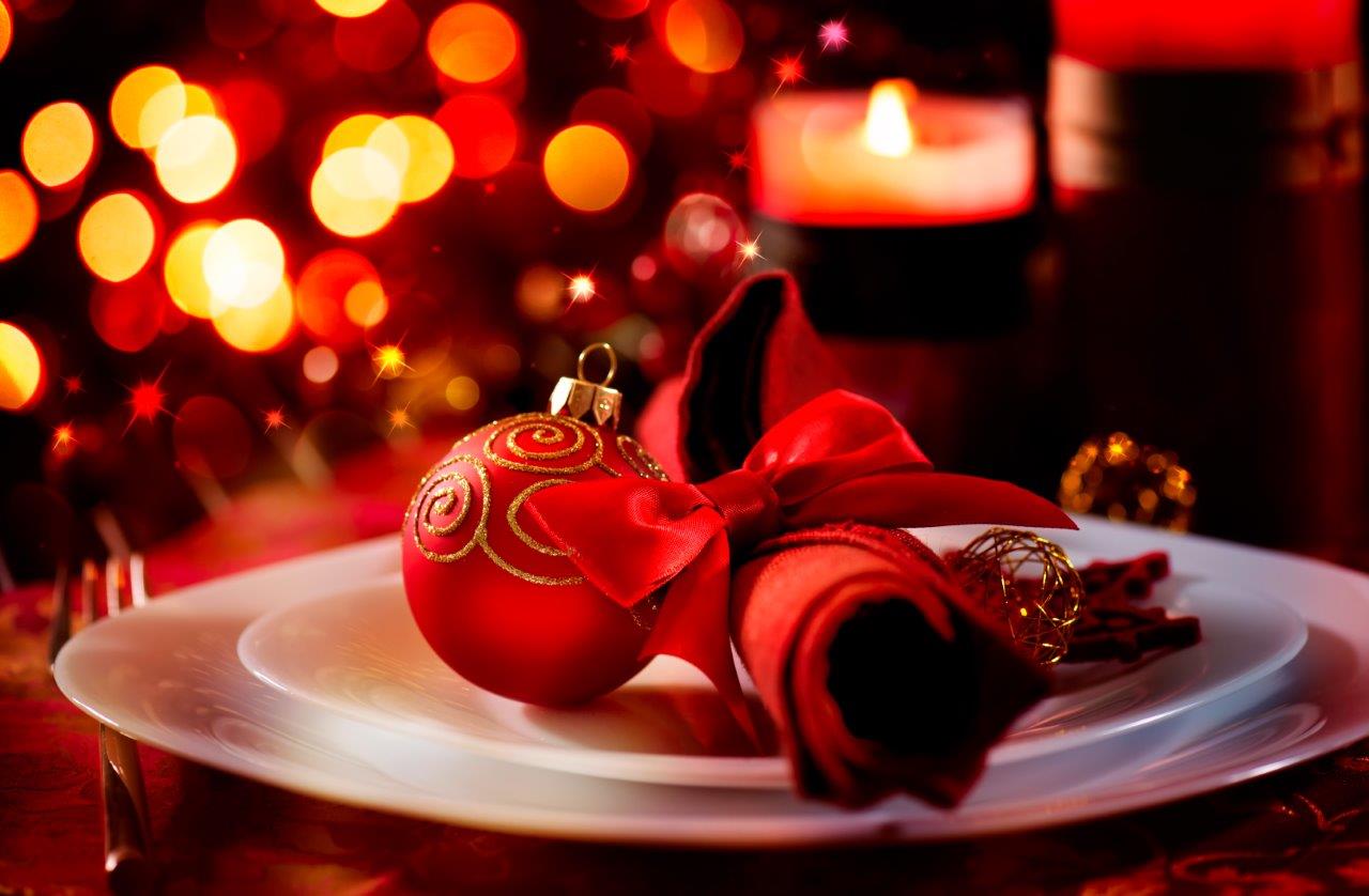 Holiday dinner plate with Christmas decorations