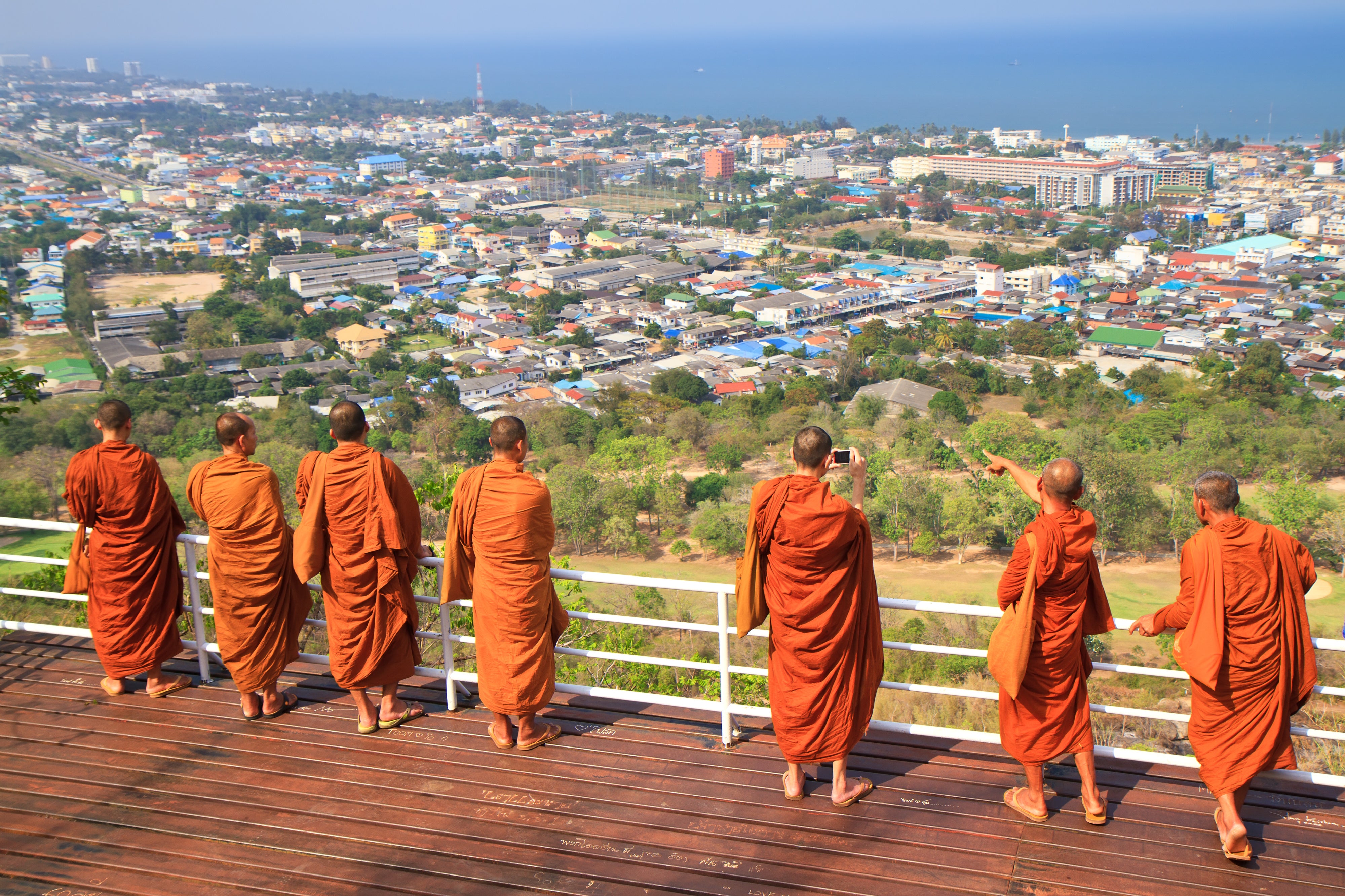 Monks sightseeing Hua Hin Mountain