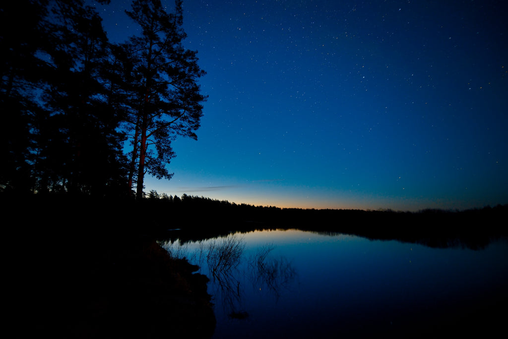 Lake landscape photo captured at night