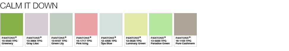Pantone colour palette Calm It Down greenery