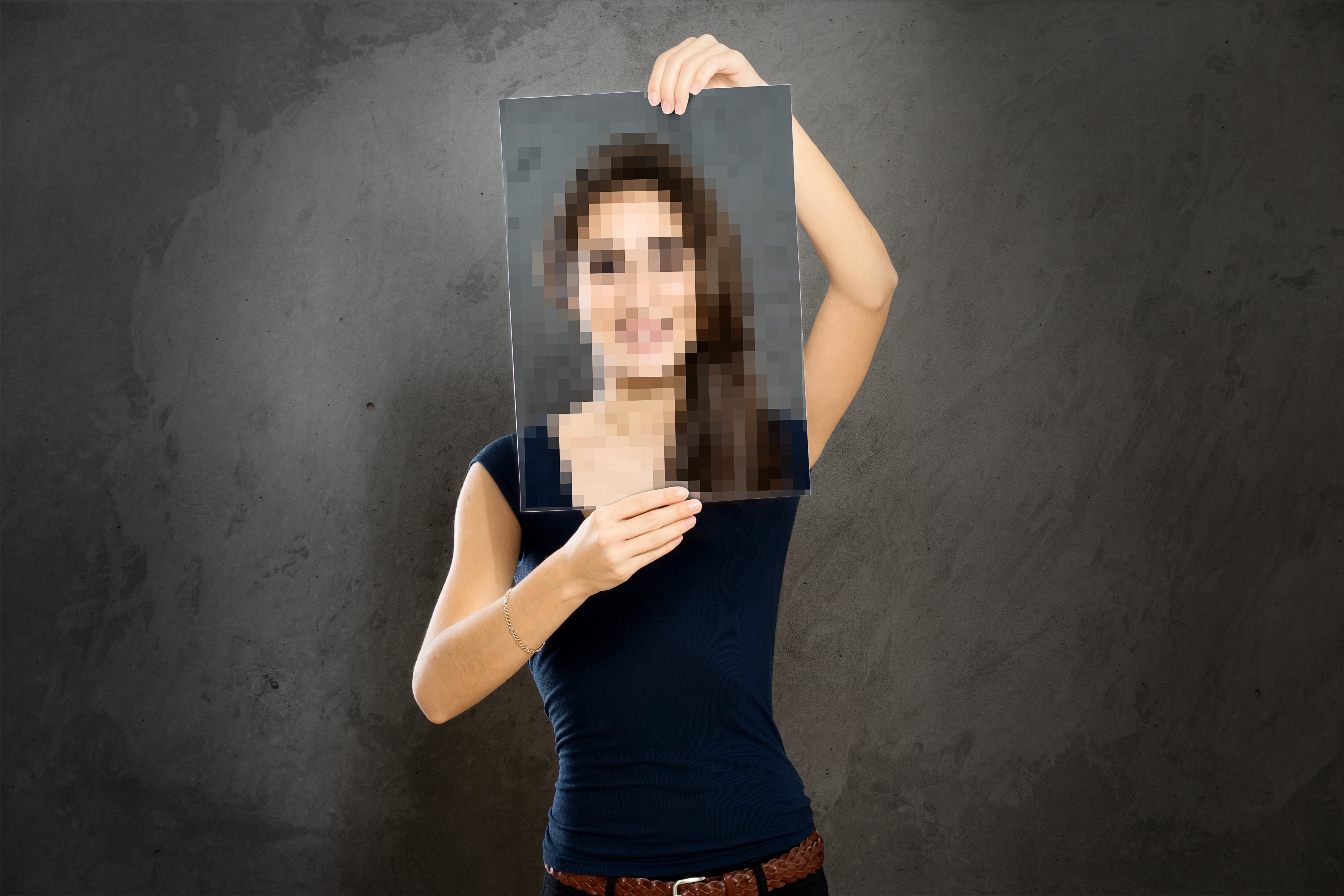 Woman with a pixelated face
