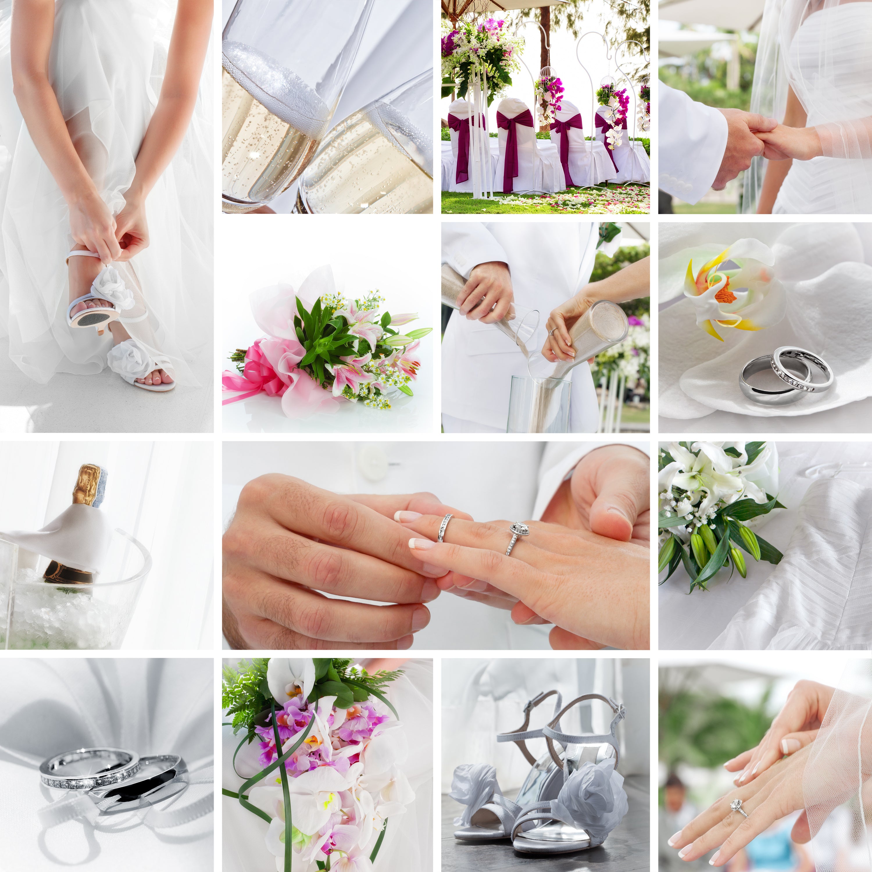 Collage of wedding photos showing all the important little details