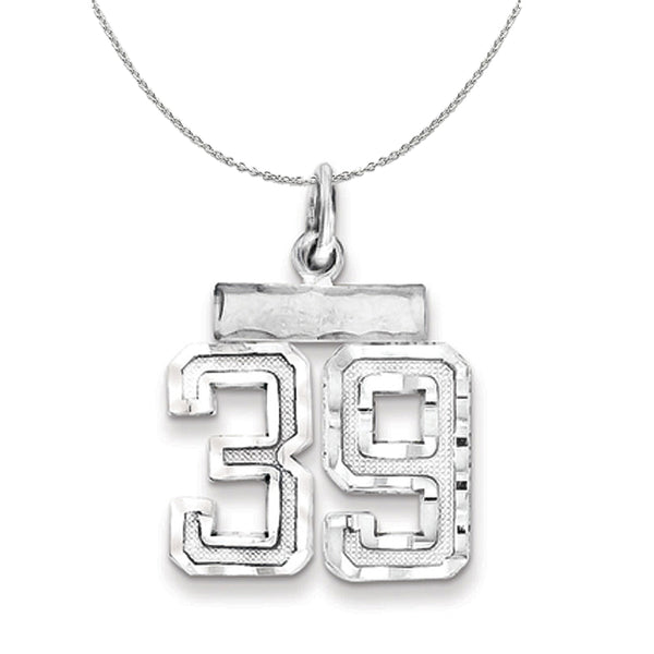 Small D/C Pendant Number 39 Rhodium Plated Sterling Silver Varsity Collection 