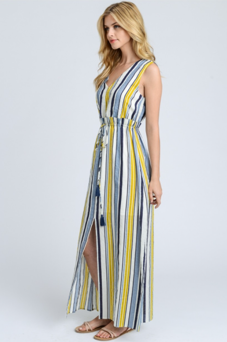 yellow and blue maxi dress