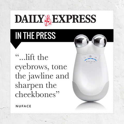 Press quote from Daily express - lift the eyebrows, tone the jawline and sharpen the cheekbones