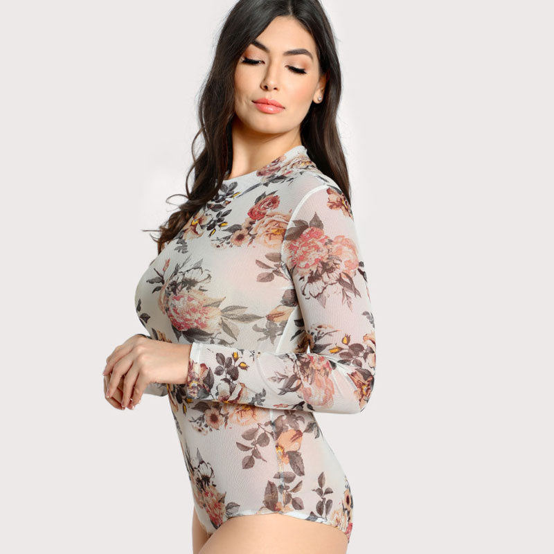 floral mesh bodysuit